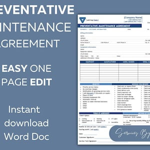 HVAC preventative maintenance agreement, Air Conditioning HVAC Inspection, Preventative, Maintenance, Inspection, Checklist, digital , Word