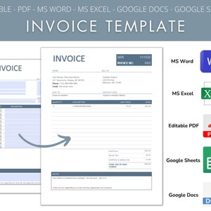Invoice Template Editable PDF/ Word/ GoogleDocs/ GoogleSheets Template, Customizable Professional Business Invoice Printable