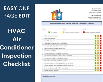 Air Conditioning HVAC Inspection Checklist, PDF MS Word Template file, Instant Download