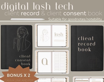 Digital Lash Tech CLIENT & CONSENT Record book Tan, Client record eyelash extensions, Lash Tech Planner, Goodnotes, PDF, Canva template