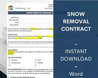 Snow Removal Service Contract Template – Editable Word Template (Digital Download)