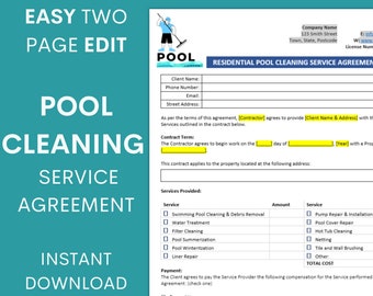 Residential Pool Maintenance Contract | Pool Cleaning Contract | Pool Service Contract | Basic Pool Service Agreement | Pool Contract