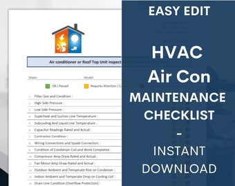 HVAC Inspection Checklist, Air Conditioner Maintenance (Word & PDF)