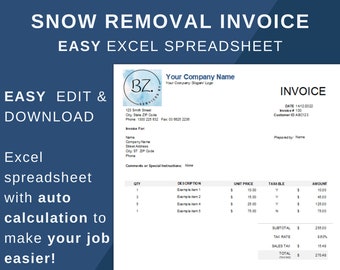 Snow Removal INVOICE Agreement, Snow Plowing Quotation, Contract, Plowing Log, Proposal, Receipt, Snow Plow Service, Snow Plow Agreement