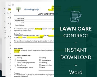 Lawn Care Agreement, Service Contract, Landscaping Contract, Garden Care Agreement, Agreement Template, Instant Download, Editable Template