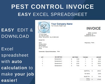 Pest Control Invoice Template | Auto Calculation Excel (Editable)