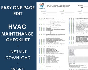 HVAC Preventative Maintenance Checklist Template - Editable Microsoft Word Document - Air Conditioning HVAC Inspection - Digital Download