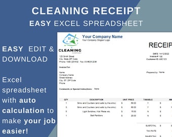 Cleaning Service Receipt Template | Auto Calculation (EXCEL)