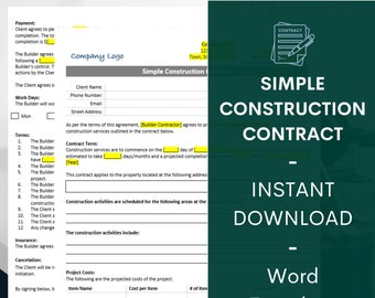 Simple Construction Contract Template | Handyman Agreement (Microsoft Word)