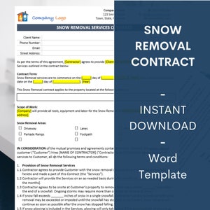 Modello di contratto di servizio di rimozione neve - Modello modificabile - Microsoft Word - Aratura - Download digitale - Download istantaneo