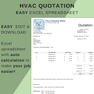 Quote Template HVAC Air Conditioning excel invocie Inspection, Maintenance, Inspection, Checklist, small business, Invoicing