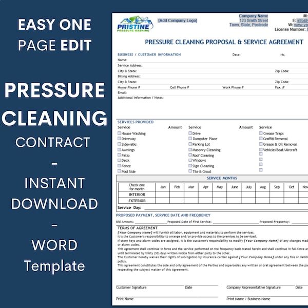 Pressure Washing Contract Template Etsy