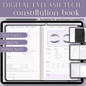 NUEVA CONSULTA DE PESTAÑAS Digital Libro de registro del cliente, Registro de extensiones de pestañas del cliente, Lash Tech Planner Lash Journal Formularios de belleza Goodnotes