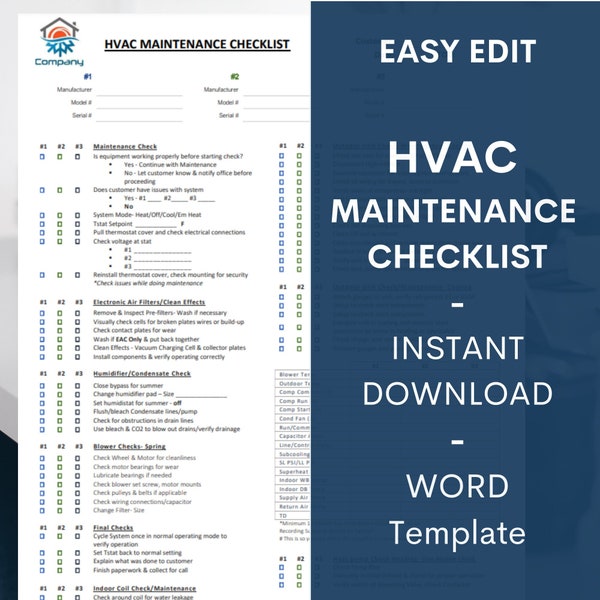 Air Conditioning HVAC Inspection ︱Preventative ︱Maintenance ︱ Inspection ︱ Checklist ︱Word