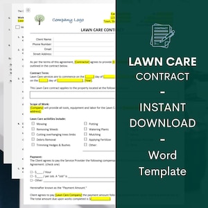 Lawn Care Agreement, Service Contract, Landscaping Contract, Garden Care Agreement, Agreement Template, Instant Download, Editable Template