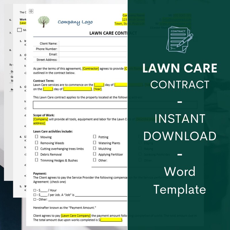 Lawn Care Contract Etsy