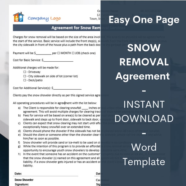 Snow Removal Contract Agreement Etsy