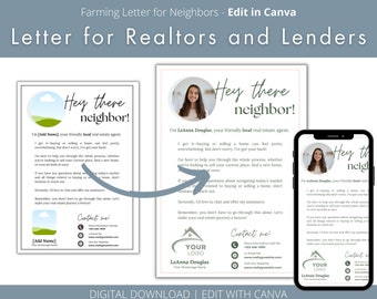 Realtor Farming Letter Template, Editable Real Estate Marketing (Canva)