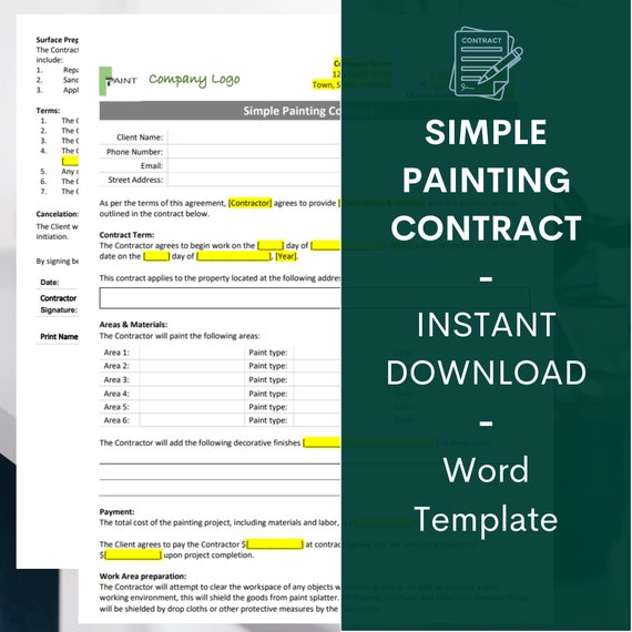 Simple Painting Contract Agreement Painting Contractor - Etsy