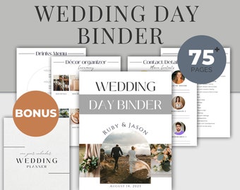 Fichário digital para dia de casamento, planejador de calendário de um ano, modelo canva, lista de verificação de casamento, planejador de casamento, fichário de casamento com mais de 500 páginas