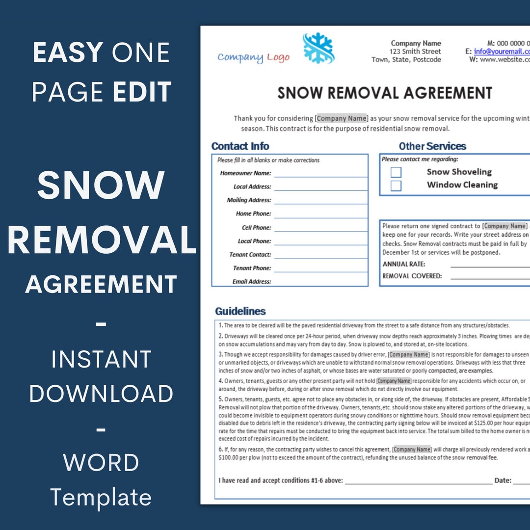 Snow Removal Agreement snow Plow Removal Agreement Contract plowing