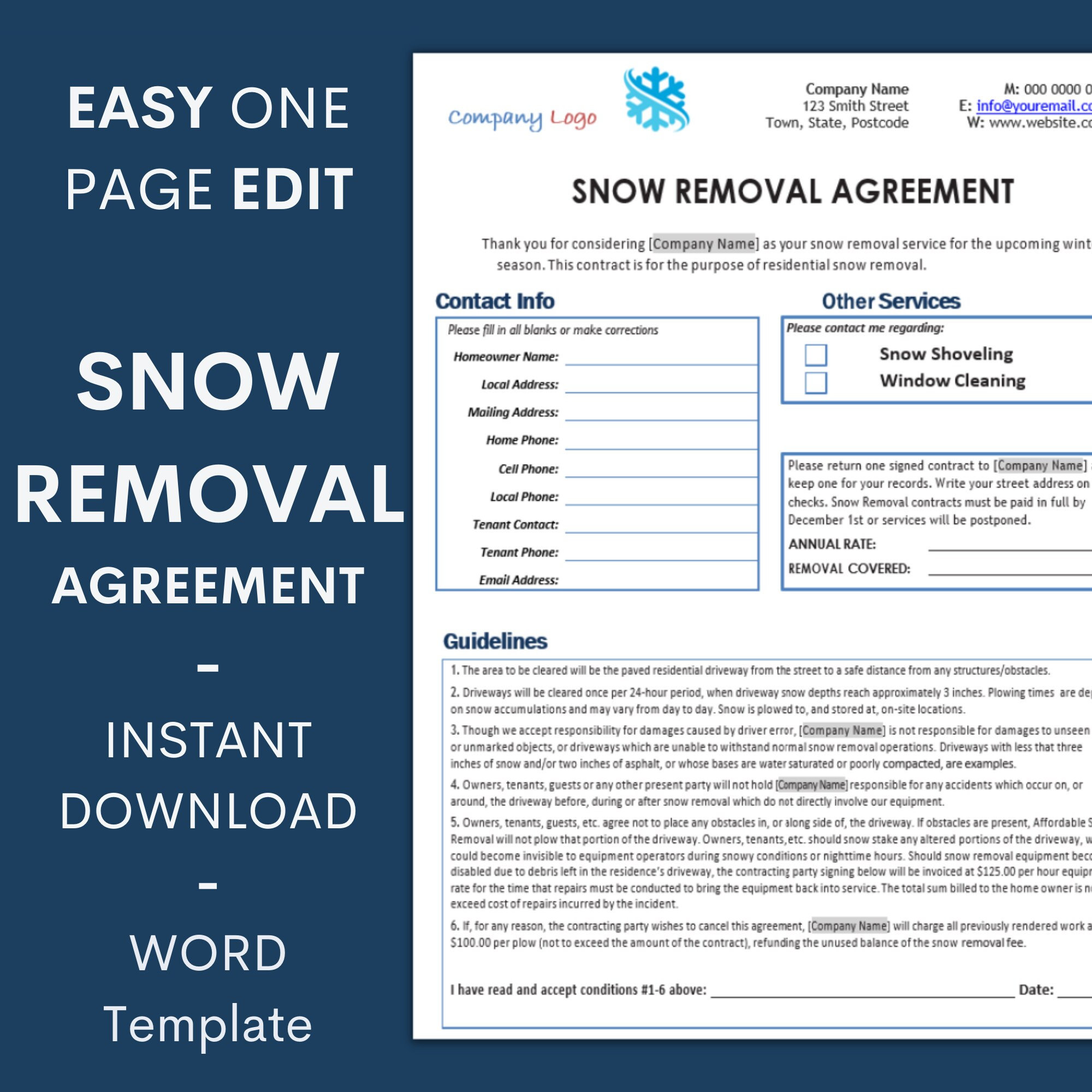Snow Removal Agreement ︱snow Plow Removal Agreement Contract ︱plowing Snow Removal Agreement ︱snow Plow Removal Agreement Contract ︱plowing