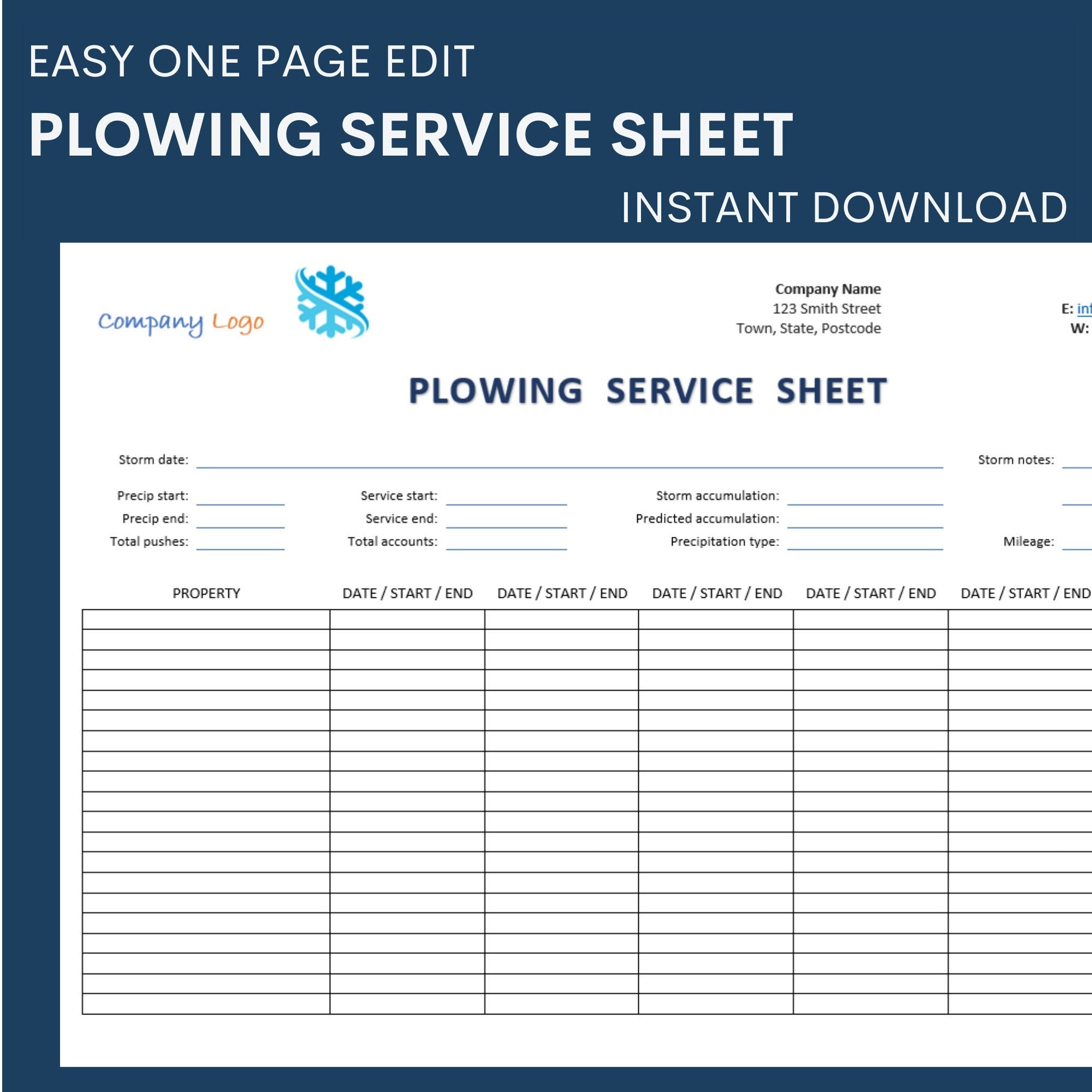 Snow Removal Agreement Template Plowing Service Sheet Simple Easy ...