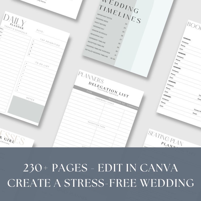 Digital Wedding Planner Template Bundle 230 Pages Canva Checklist