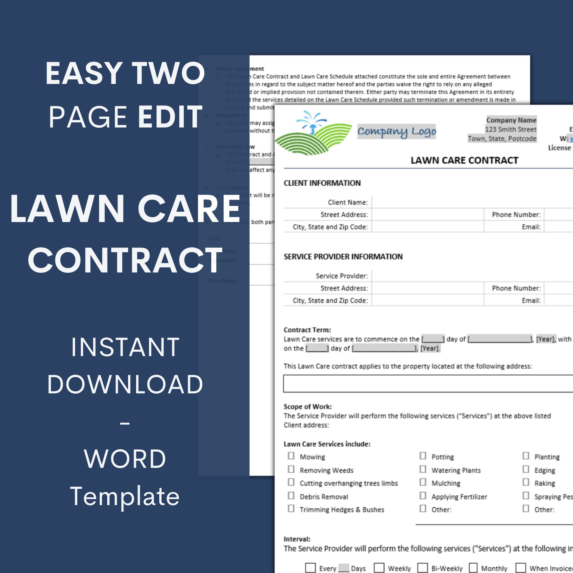 Lawn Care Service Bundle Quote, Invoice, Receipt, and Service Contract ...