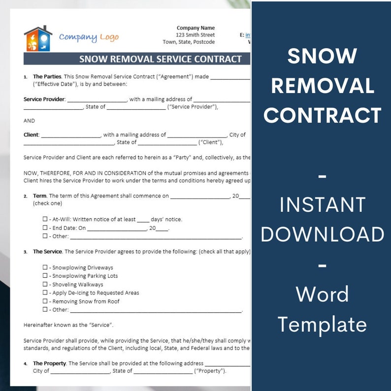 Simple Easy Snow Removal Service Contract Template Editable Microsoft Simple Easy Snow Removal Service Contract Template Editable Microsoft