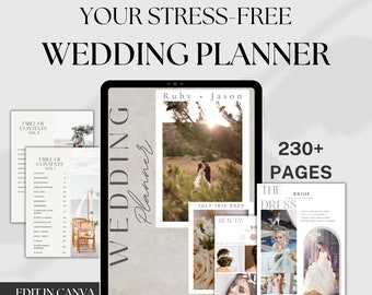 230 Page Wedding -Planner Template Bundle Canva, Wedding Checklist Wedding Itinerary Wedding Planner, Wedding Planning Book Planning