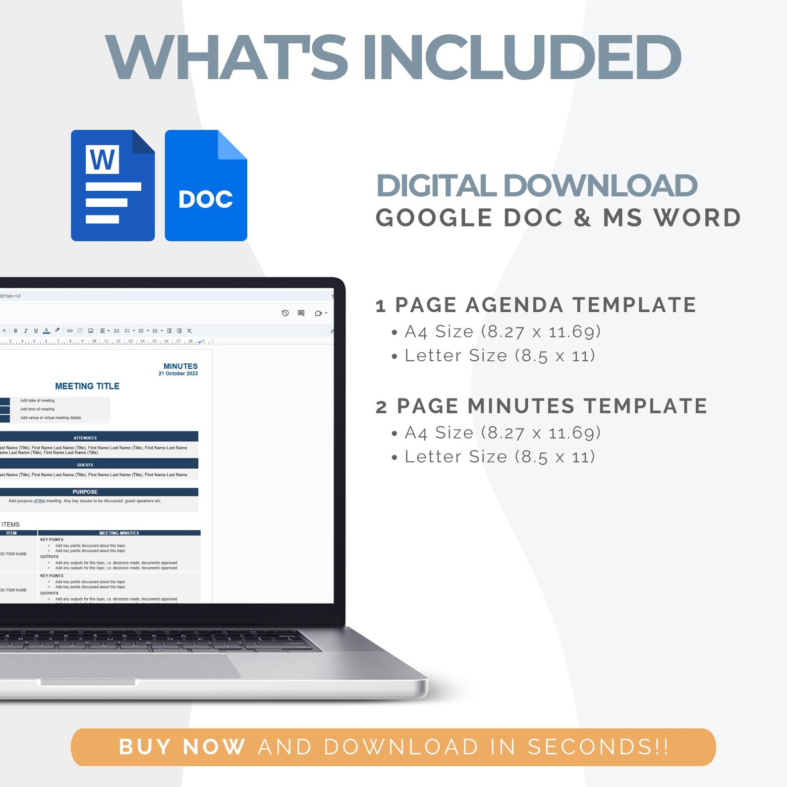Editable Meeting Templates for Agenda & Minutes | Instant Digital Files ...