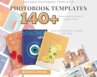 Paquete de plantillas de Canva para álbumes de fotos de viajes, libro para la mesa de café, personalice recuerdos universitarios y de viajes, álbum de impresión de viajes personalizable digital