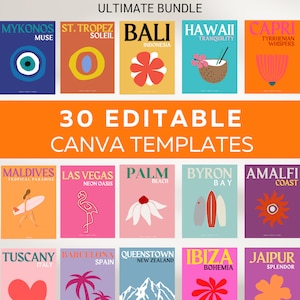 30 Travel Print Photo Book Template, Customizable Coffee Book Table, Travel Journal Printable, Decorative Books, Ebook Template Canva