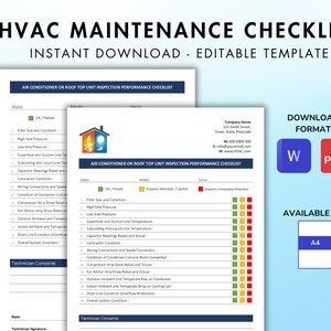 Air Conditioning HVAC Inspection Checklist Template, AC, Heating, Cooling Maintenance, PDF & Word editable template, Instant Download