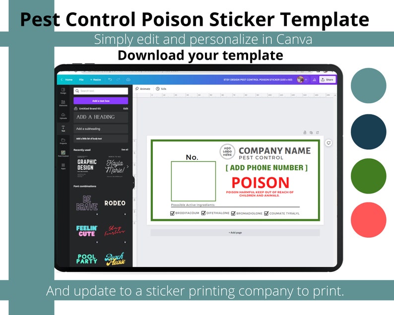 Pest Control Lab Sticker Pest Control Poison Sticker Template – Canva Editable (digital Download ...