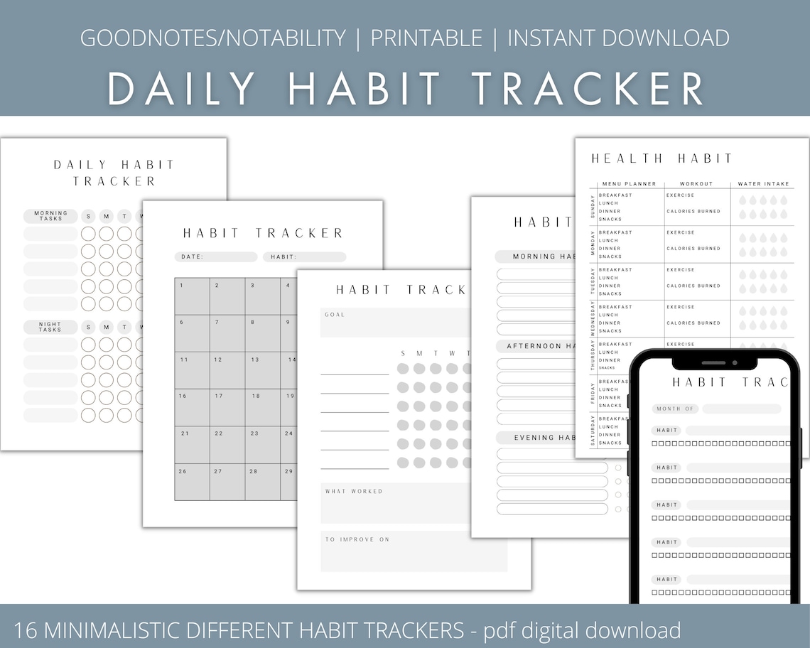 Minimalistic Daily Habit Tracker Digital Printable Everyday Habit to Do ...