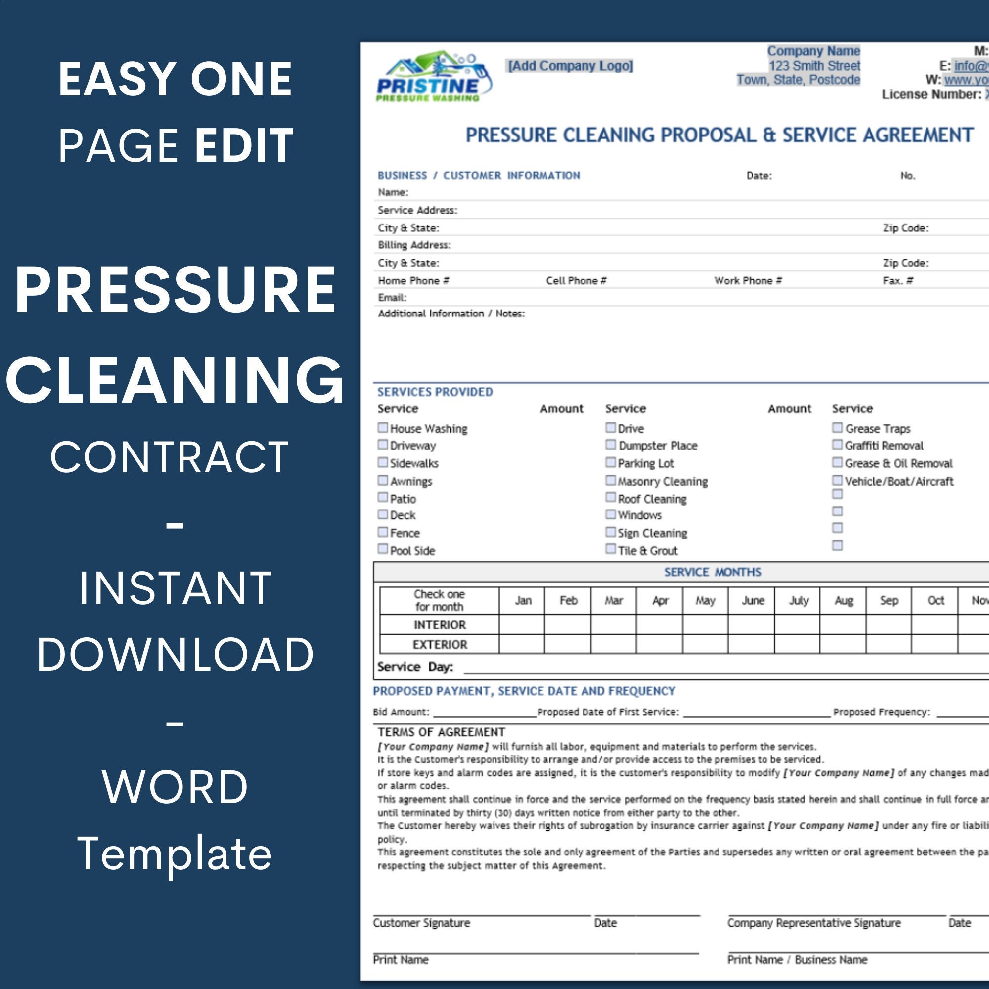 Pressure Cleaning power Washing Contract proposal estimate agreement Pressure Cleaning power Washing Contract proposal estimate agreement