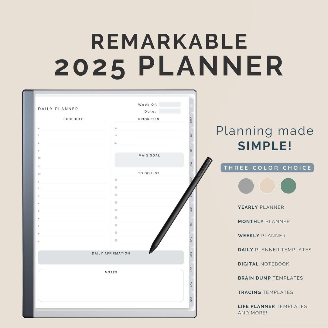 Remarkable 2 Digital Planner 2025 - Minimalist Hyperlinked PDF ...
