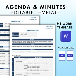 Meeting Minutes and Agenda Template Professional Package | Instant Download | Editable in Microsoft Word