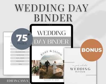 Fichário digital para dia de casamento, planejador de calendário de um ano, modelo canva, lista de verificação de casamento, planejador de casamento, fichário de casamento com mais de 500 páginas