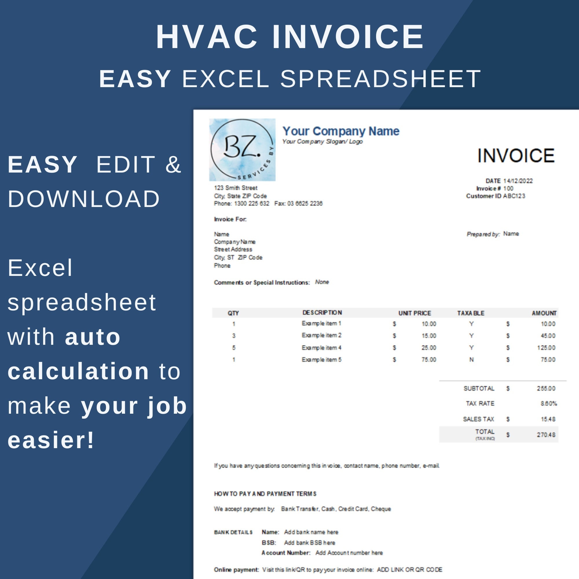 HVAC INVOICE, Air Conditioning HVAC Inspection, Preventative