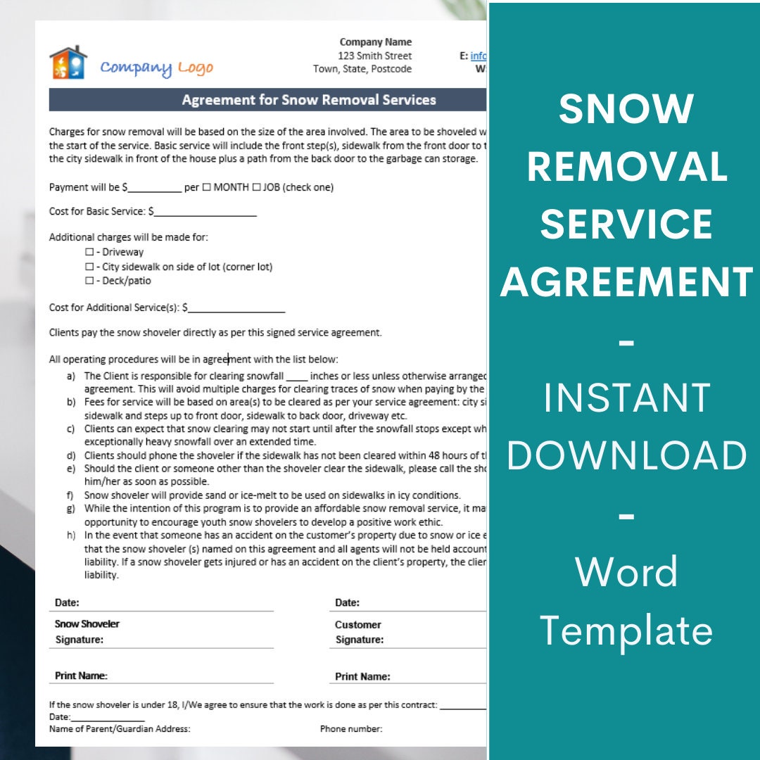 Snow Removal contract Agreement plowing invoice proposal Etsy