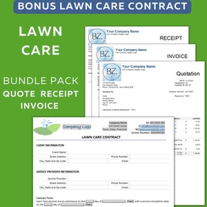 Lawn Care Service Bundle Quote, Invoice, Receipt, and service Contract - Easy Edit - Digital Download Landscaping small business