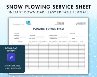 Snow Removal Agreement Template - Plowing Service Sheet (Digital Download)