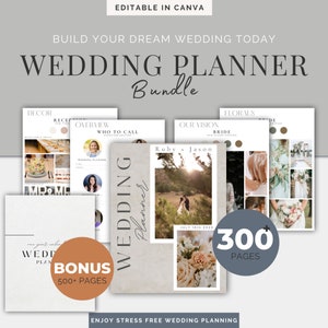 Complete Wedding Planning Bundle: Canva Templates for Wedding Checklists, Itinerary, Day-of Planner, and Binder Calendar