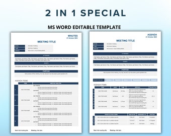 Agenda Meeting Minutes Template Professional Package | Instant Download | Editable in Microsoft Word