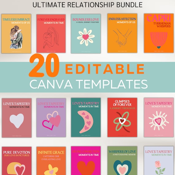 Canva Couples Photo book Template Bundle, Personalize, Coffee Table Book, Customizable Relationship Print Album, Digital Download, Love