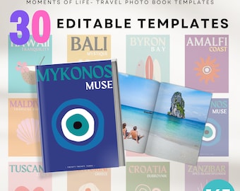 Travel Photobook Canva Template Bundle, Customizable Photo Album (Digital Download)