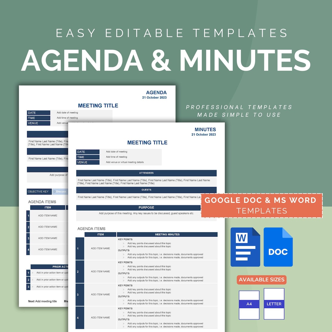 Meeting Agenda and Minutes Template Professional Package Instant